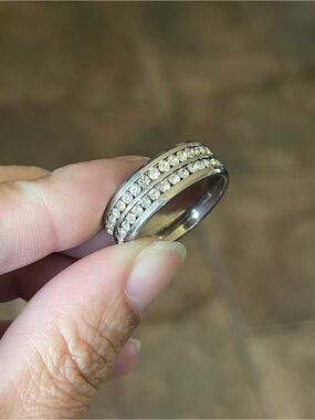 Stainless Steel Silver Tone Double-Row Band Ring